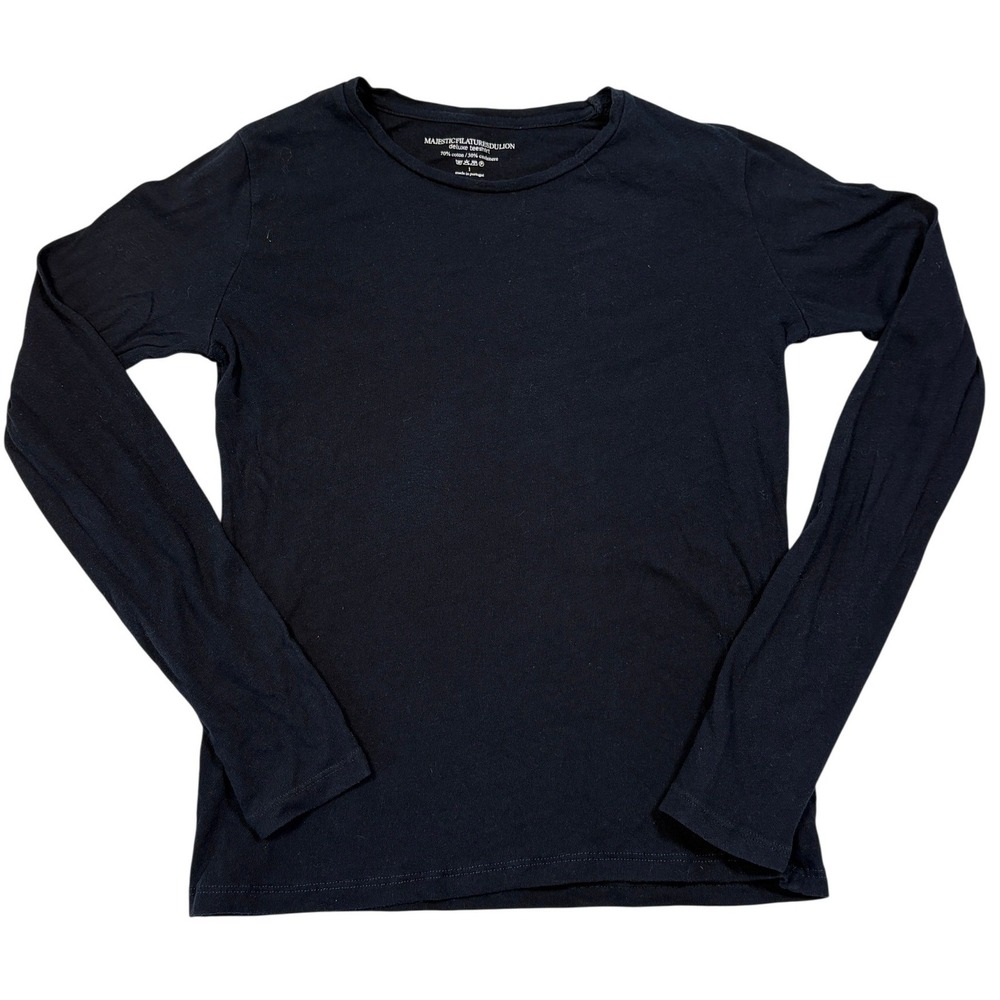 Majestic Filatures Cotton Cashmere Long Sleeve Tee Shirt Navy Blue Size 1